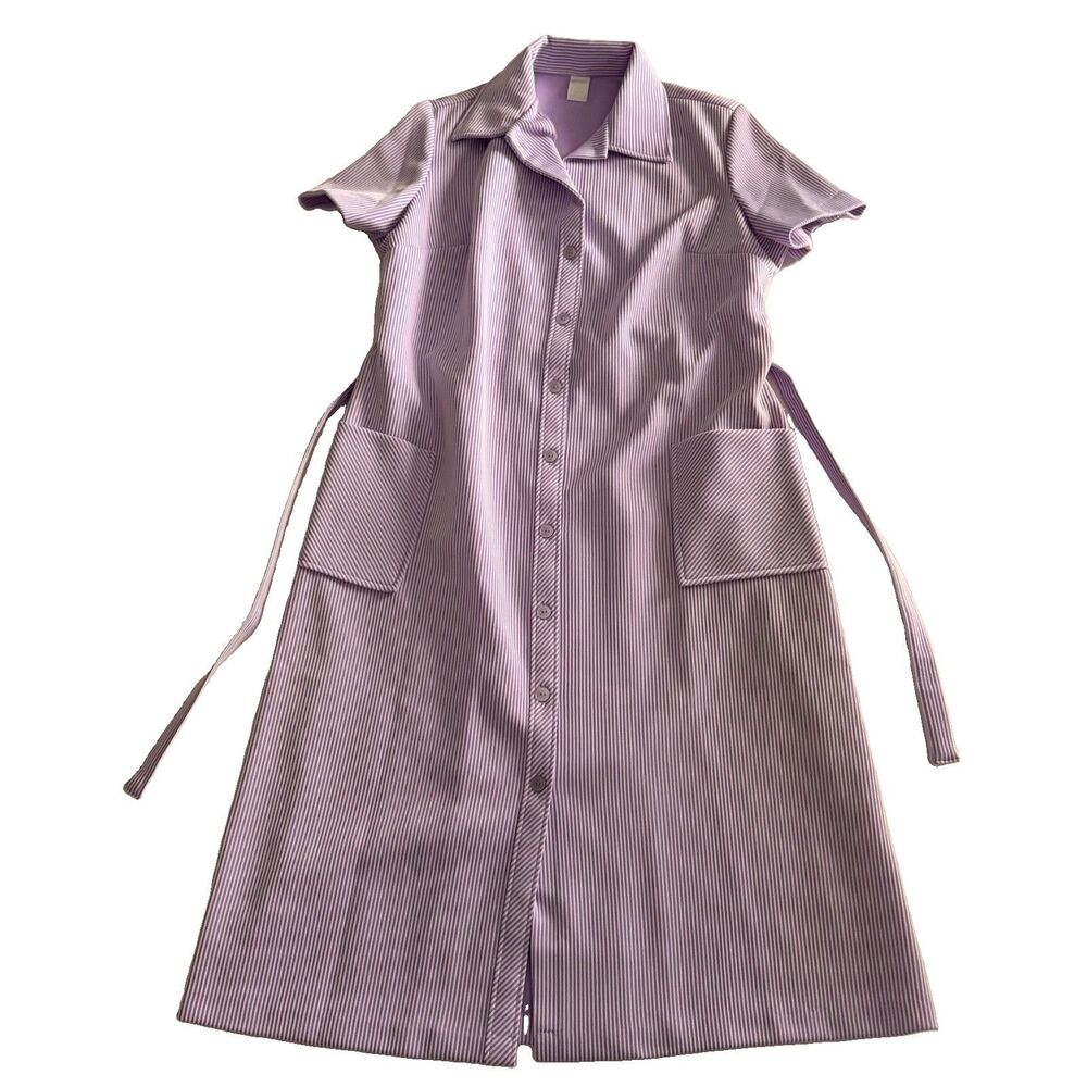 VTG 1970s Jonathan Sportswear Lavender Striped Shirt Dress Size 18 Midi Belt